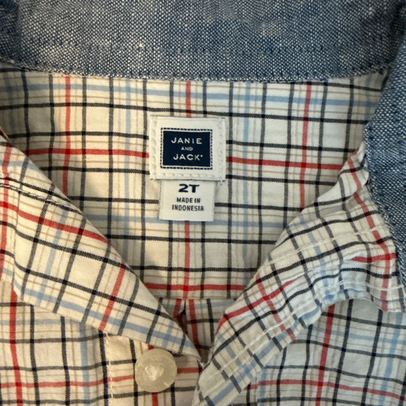 Janie and Jack boys 2T button up dress shirt plaid 100% cotton - Picture 2 of 5